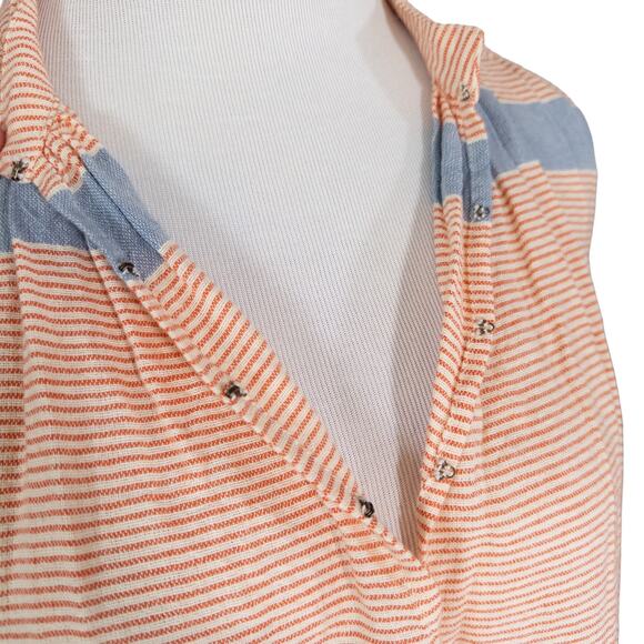 Apiece Apart Agata Shirred Boxy Flowy Blouse in Cote Stripe Orange Blue White 4 - Picture 8 of 13